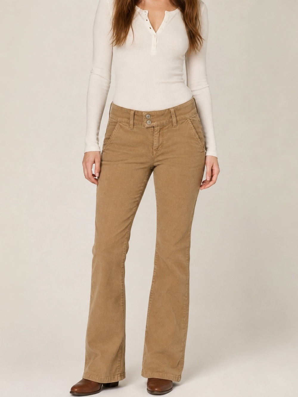 American Eagle Y2K Tan Corduroy Low Rise Bootcut Pants Size 0